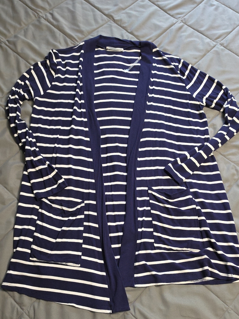 Zenana Outfitters Navy and White Striped Open-Front Cardigan